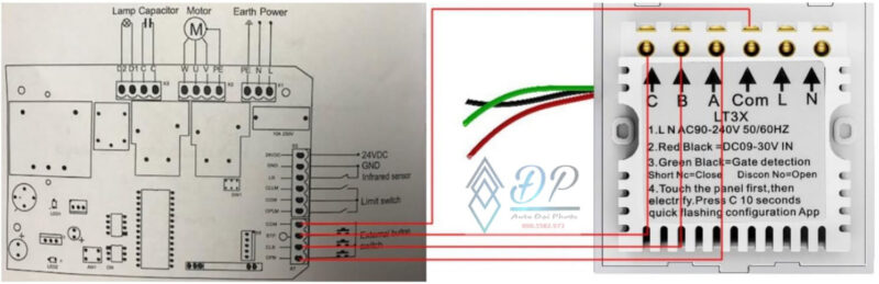 sơ đồ đấu dây bộ điều khiển cổng qua điện thoại LT3X